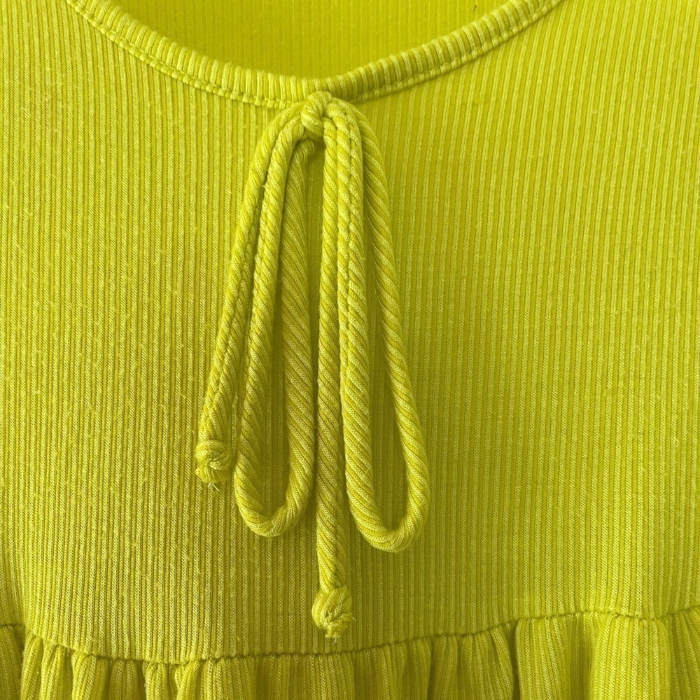 See You Monday Bright Green Ribbed Tiered Ruffle Sleeve Mini Dress, S - Picture 4 of 7